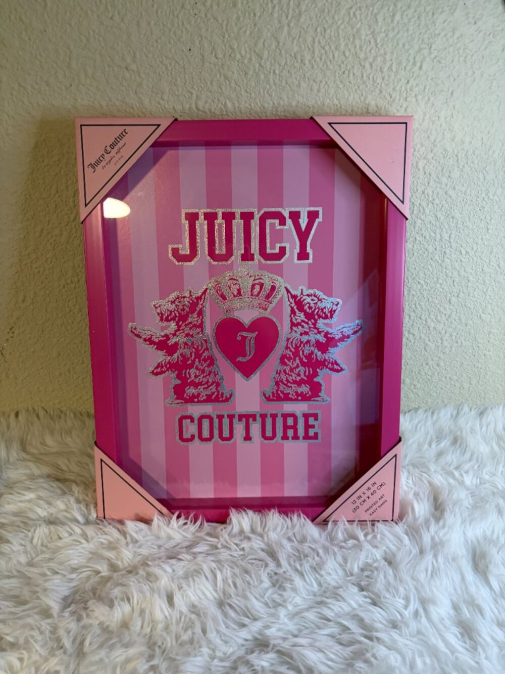 Juicy Couture Pink Glitter Framed Wall Art 12x16 Set of 3 Y2K McBling NWT - Picture 5 of 6